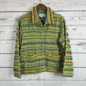 Anu By Natural Jacket Womens Small Green Multicolor Textured Art Statement